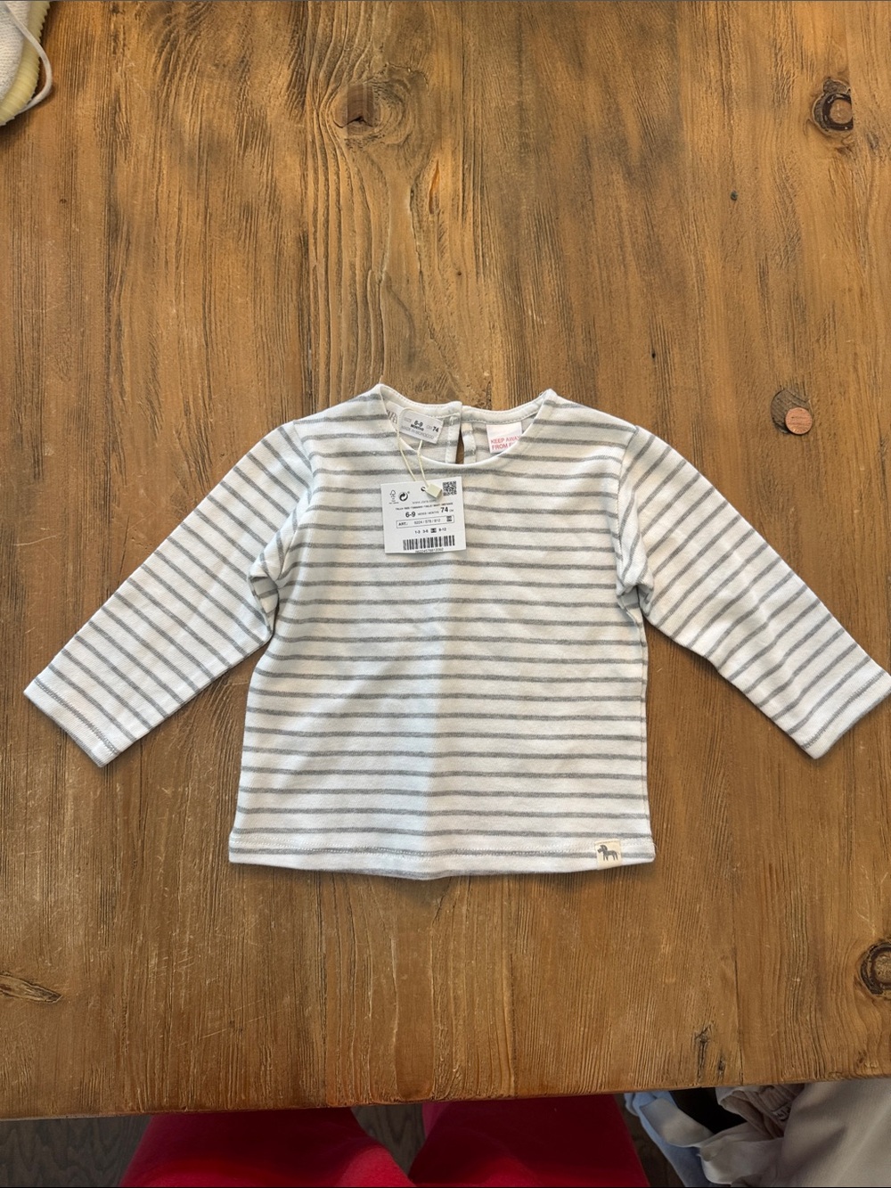 Zara Gray & White Striped Long-Sleeve Tee